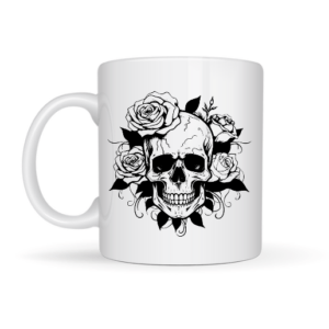 Mug tête de mort florale noir et blanc