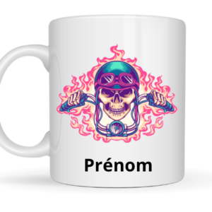 Mug tête de mort motard + prénom