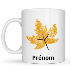 Mug feuille + prénom