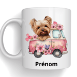 Mug dessin d'un chien avec fleurs + prénom