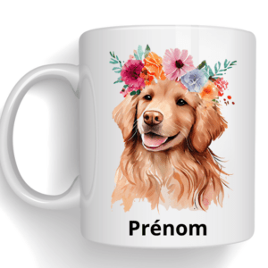 Mug dessin d'un chien avec des fleurs