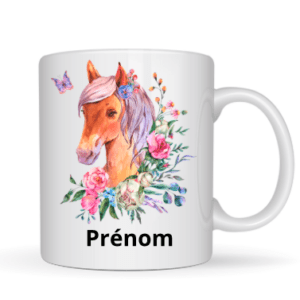 Mug avec dessin cheval + prénom