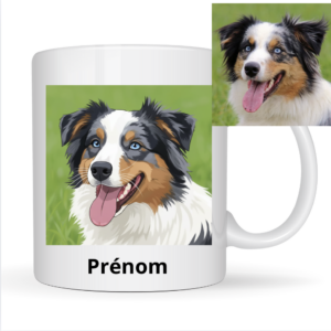 Mug avec photo de votre animal de compagnie en dessin + Prénom